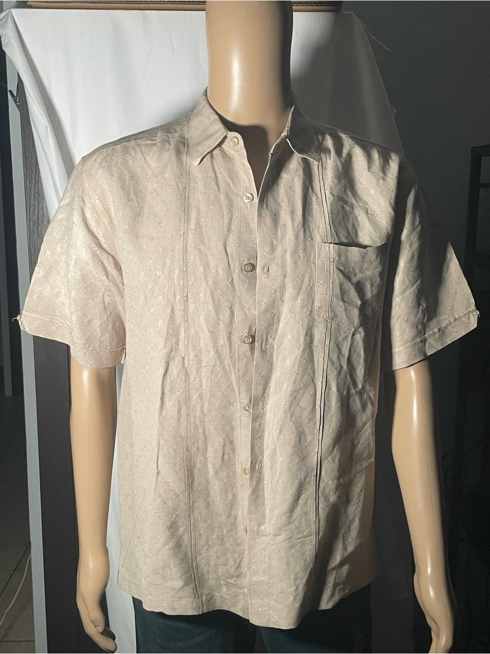 CubaveraMen's Short-Sleeve Casual Button-Down Shirt in Light Beige